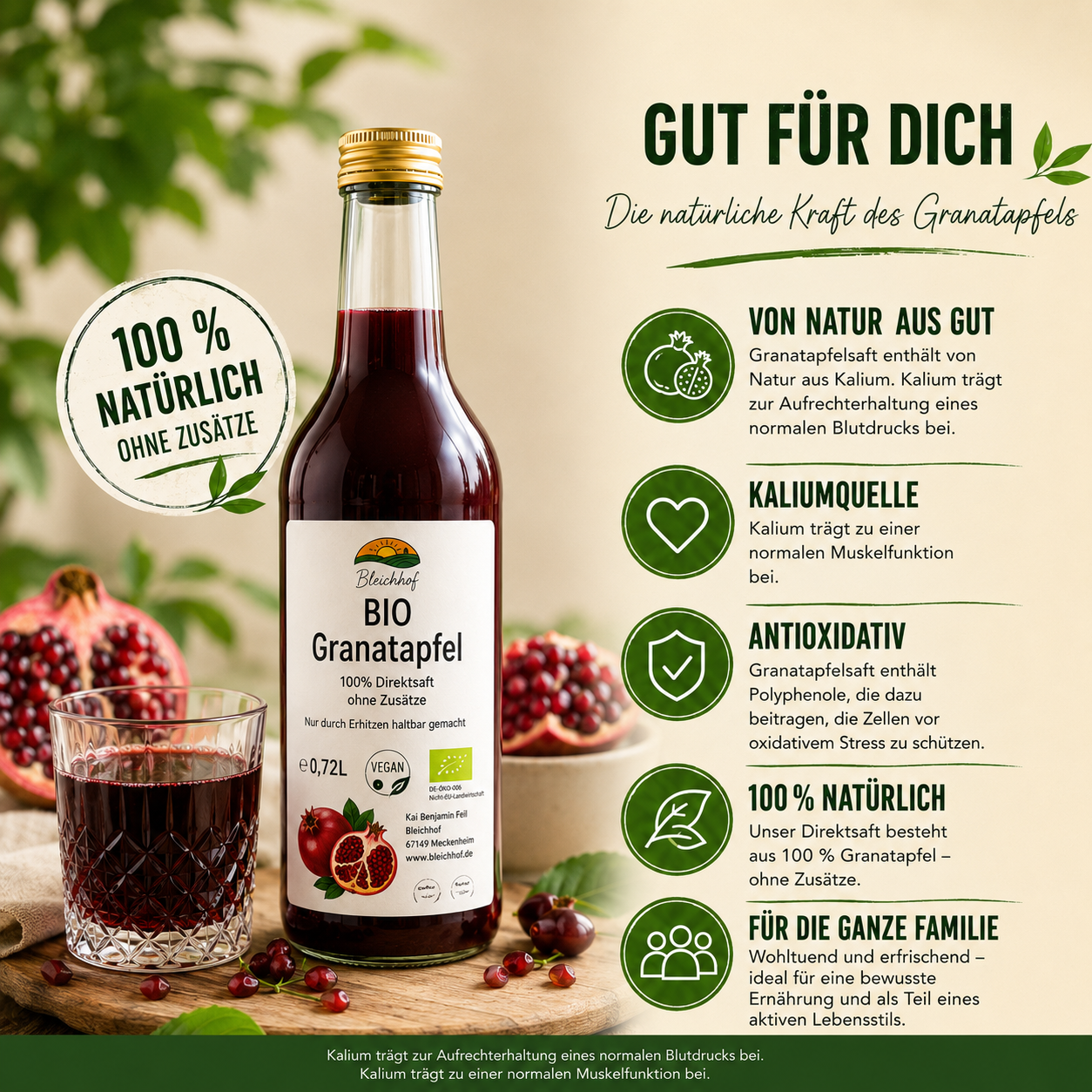 BLEICHHOF® pomegranate juice - direct juice, vegan (1x0,72L)