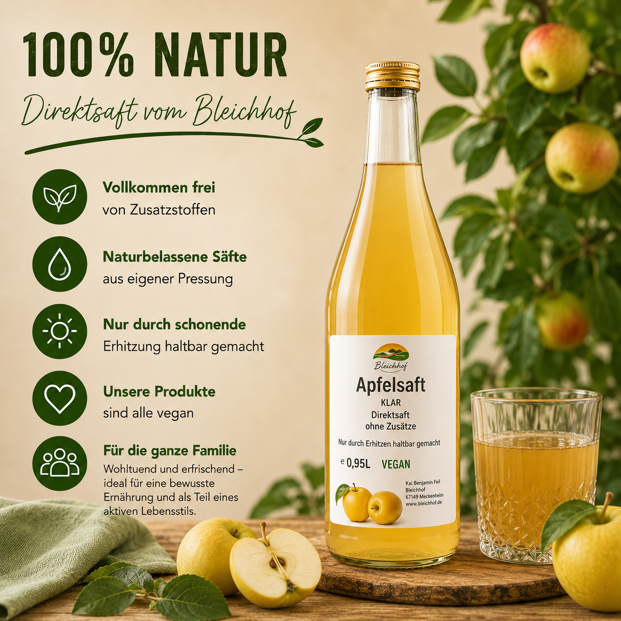 BLEICHHOF® apple juice clear - direct juice, vegan (1x0.95l)