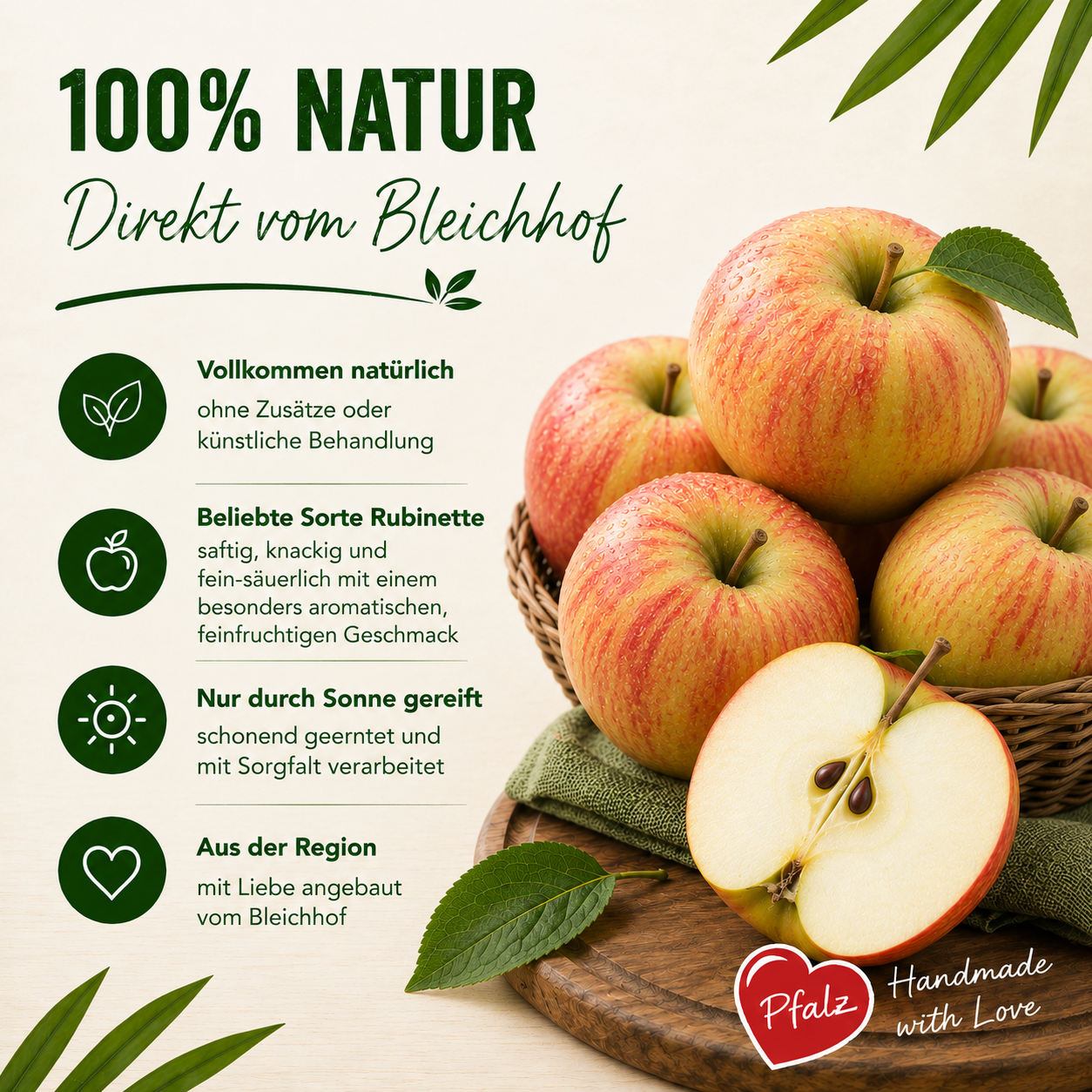 BLEICHHOF® Äpfel Rubinette – saftig, fein-säuerliches Cox Orange Aroma, aus der Pfalz (5kg)