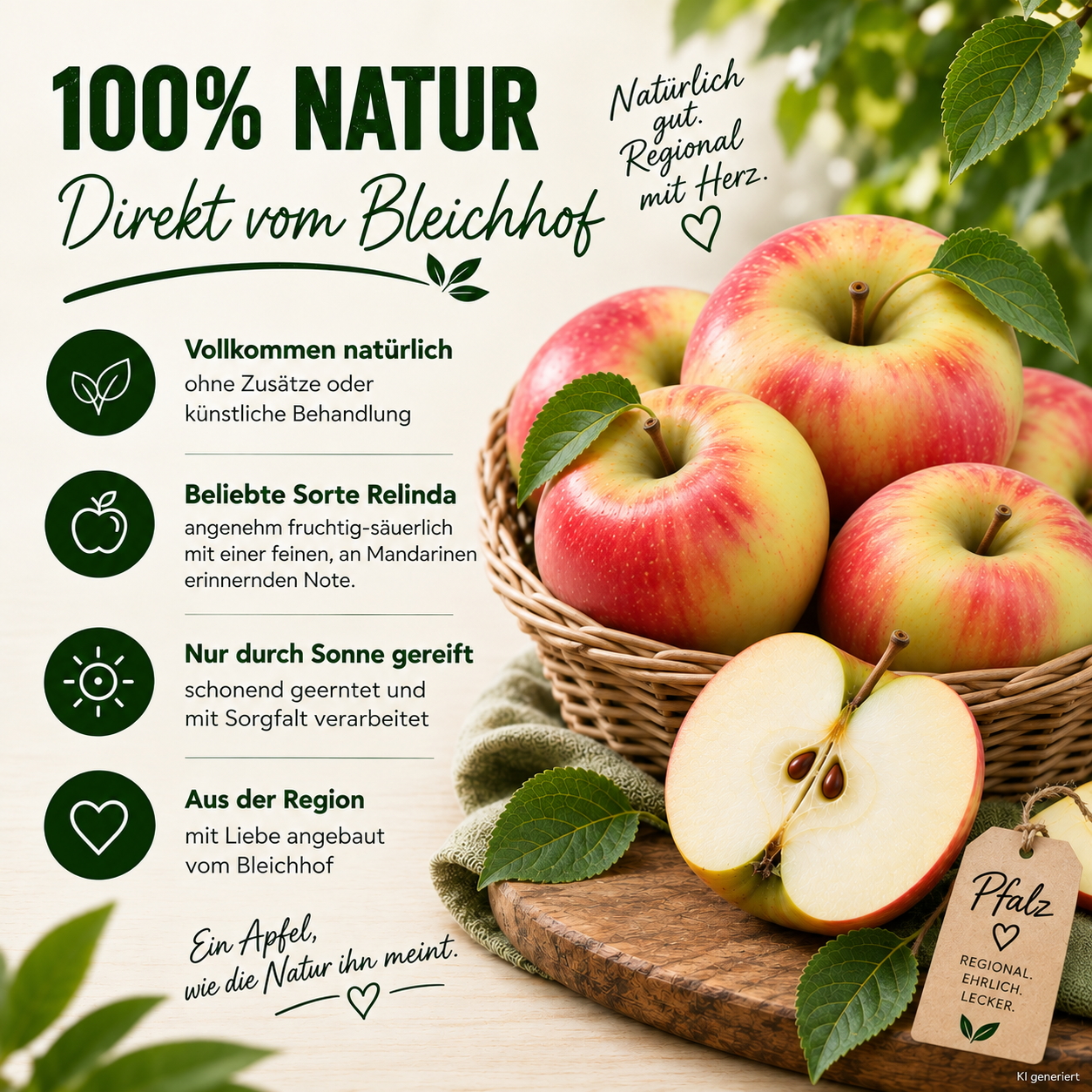 BLEICHHOF® Äpfel Relinda – sehr fest, säuerlich, fruchtiges, an Mandarinen erinnerndes Aroma (5kg)