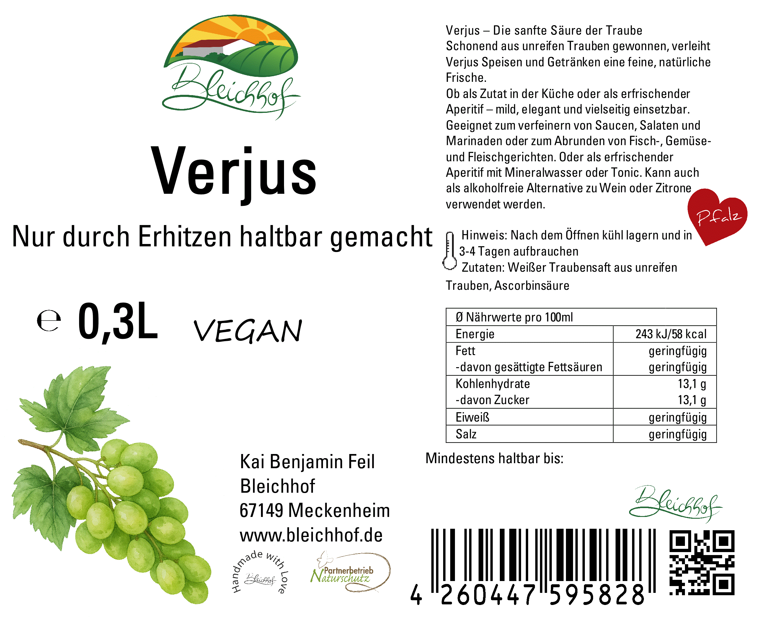 BLEICHHOF®  Verjus - aus unreifen Trauben Direktsaft, vegan (1x0,3l)