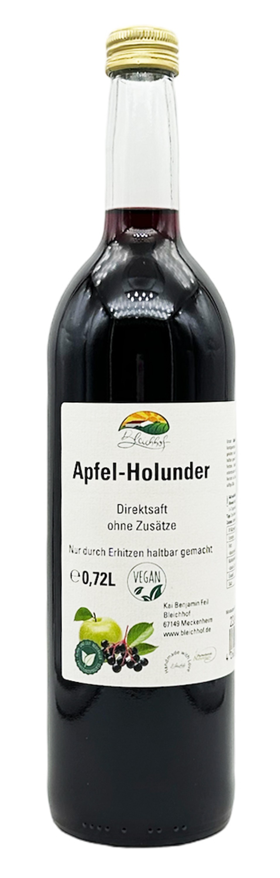 BLEICHHOF® Apfel-Holunder - Direktsaft, vegan (1x0,72l) BLEICHHOF® Apfel-Holunder - Direktsaft, vegan (1x0,72l)
