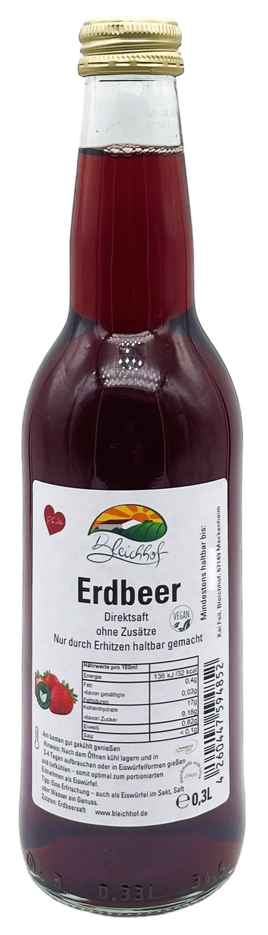 BLEICHHOF® Erdbeersaft - Direktsaft, vegan (6x0,3l)