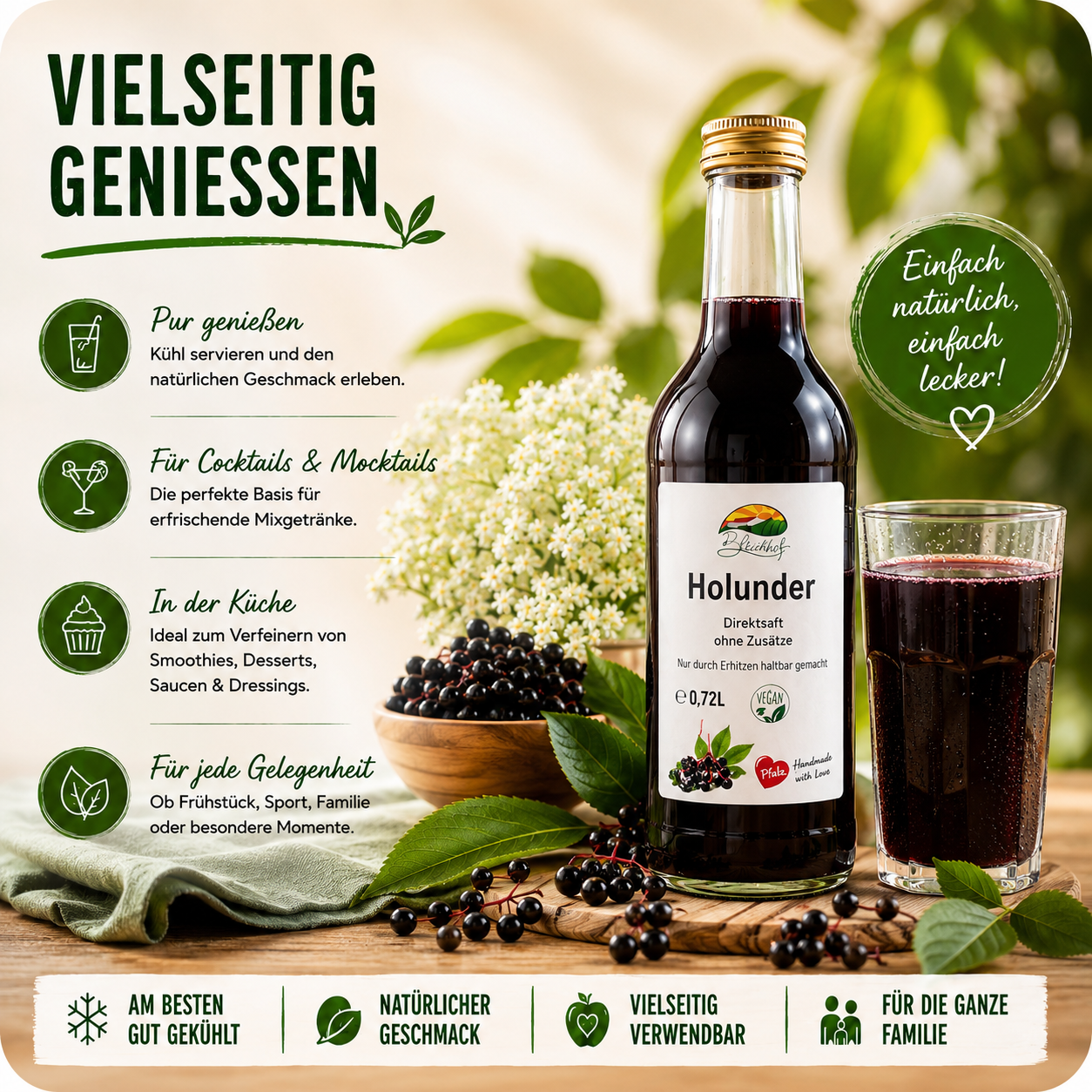 BLEICHHOF® Holundersaft - Direktsaft, vegan, Bag-in-Box (1x5l)