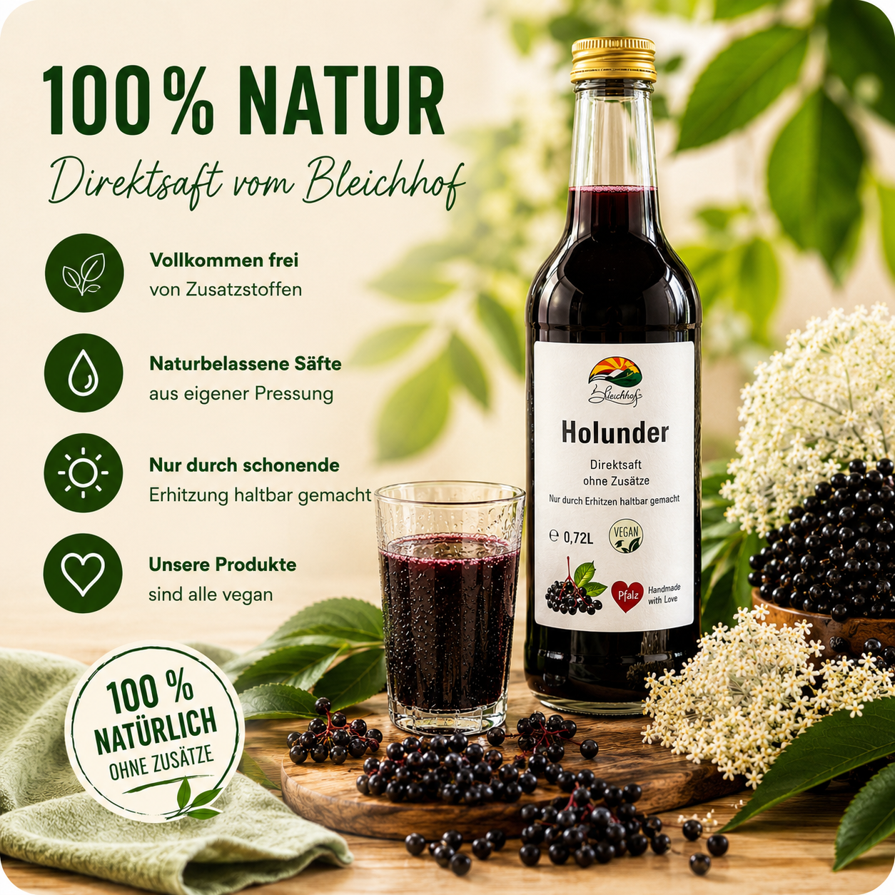 BLEICHHOF® Holundersaft - Direktsaft, vegan, Bag-in-Box (1x5l)