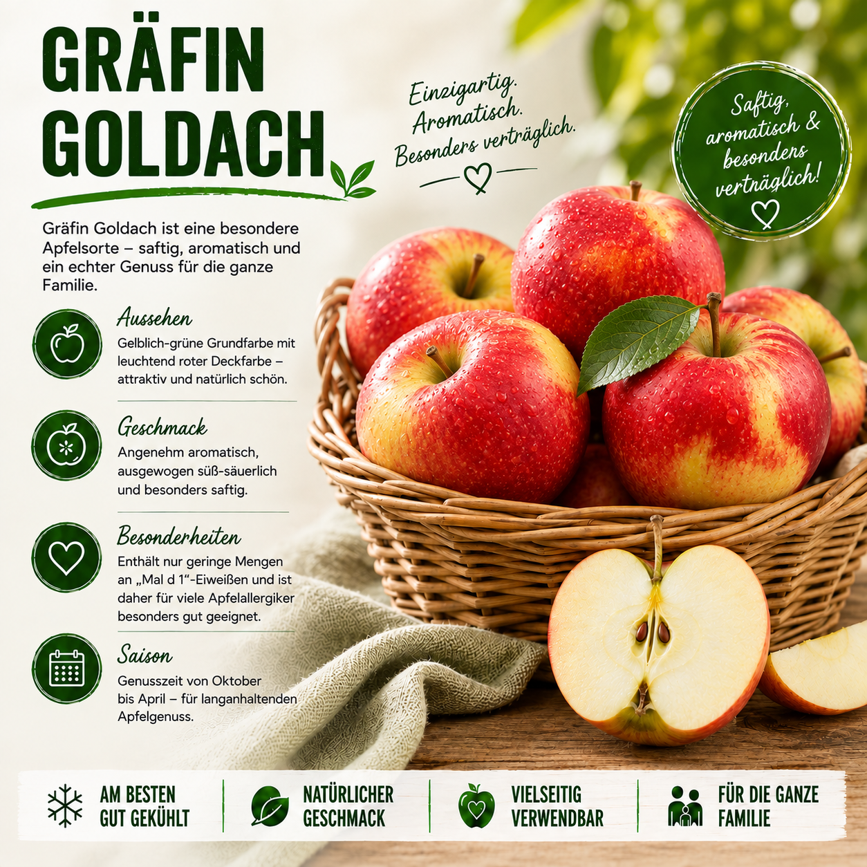 BLEICHHOF® Äpfel Gräfin Goldach - Allergikerfreundlich, Süß-Säuerliche Sorte aus der Pfalz (3kg)