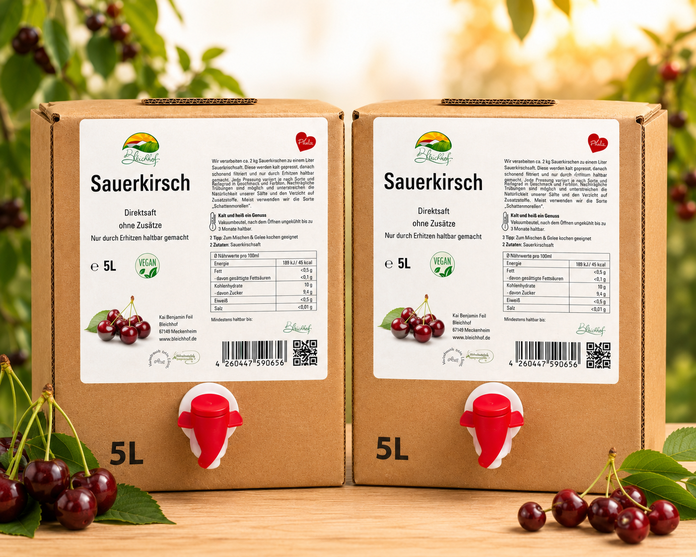 BLEICHHOF® Sauerkirschsaft - Direktsaft, vegan, Bag-in-Box (2x 5l)