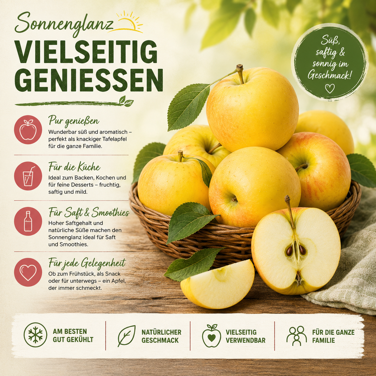 BLEICHHOF® Apples Sonnenglanz - Allergy-friendly, fruity and tart variety from the Palatinate, new harvest (10kg)