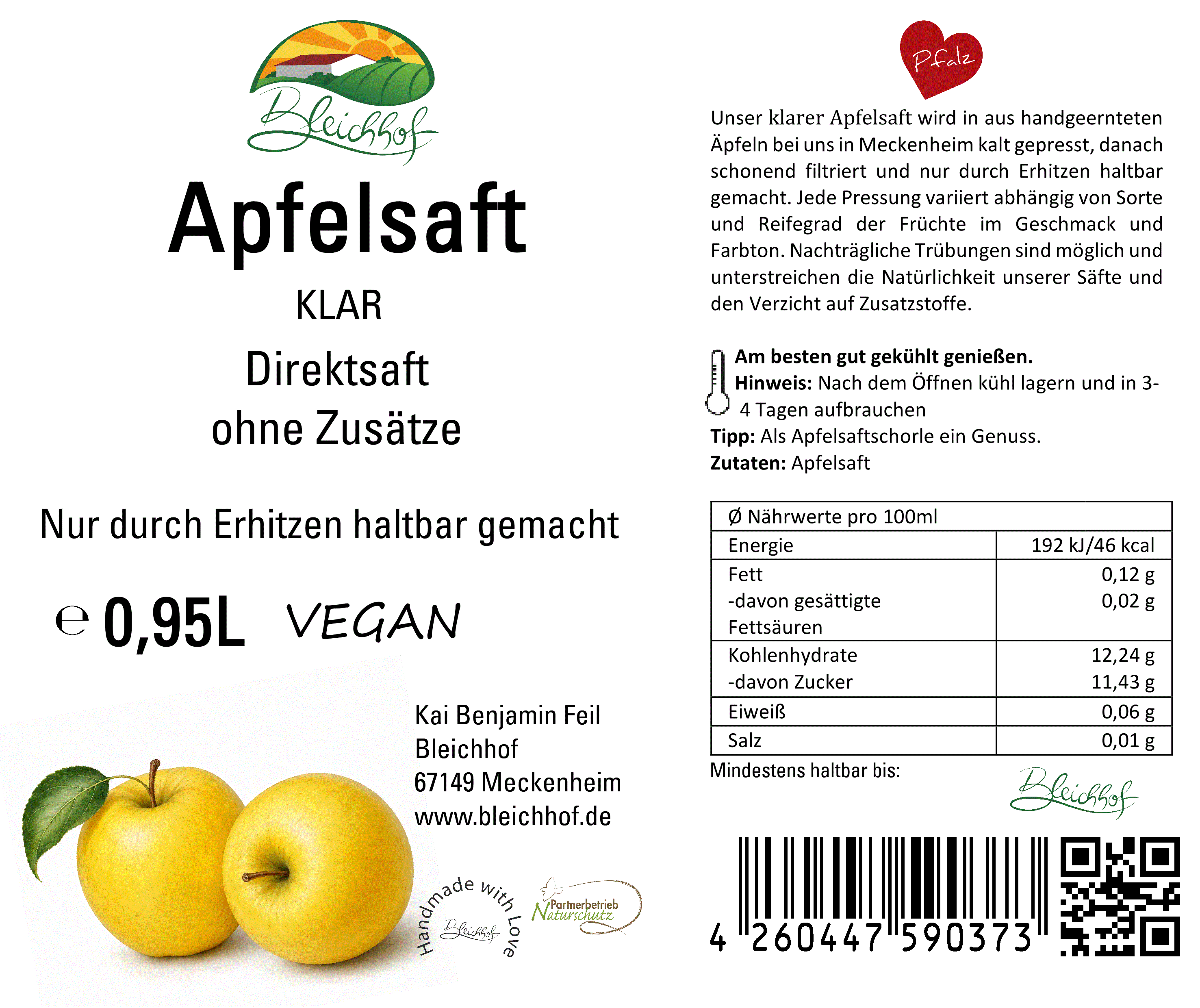 BLEICHHOF® apple juice clear - direct juice, vegan (1x0.95l)