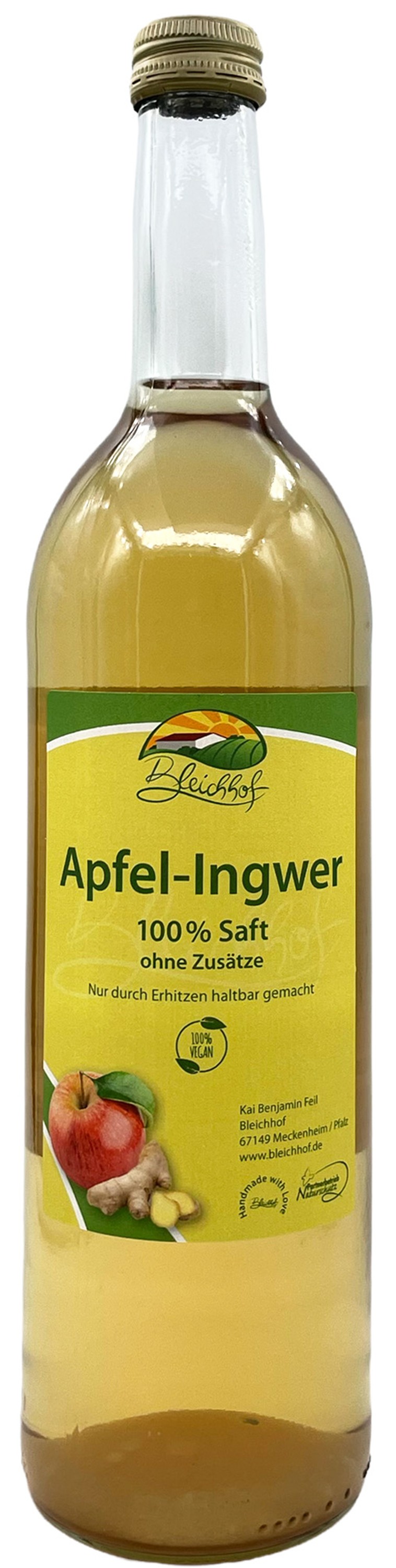 BLEICHHOF® Apfelsaft mit Ingwersaft - Direktsaft, vegan (1x 0,72l) BLEICHHOF® Apfelsaft mit Ingwersaft - Direktsaft, vegan (1x 0,72l)