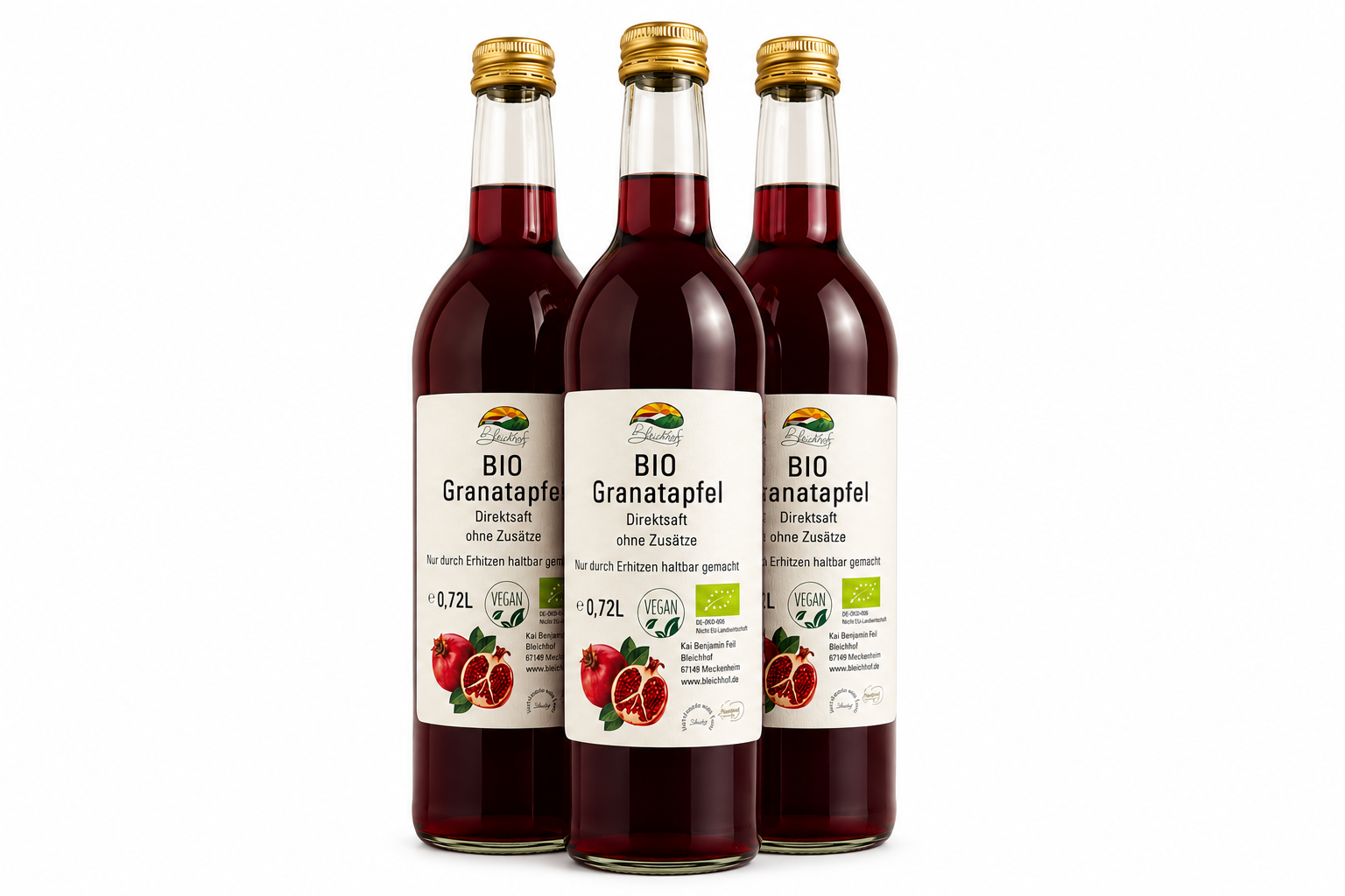 BLEICHHOF® Bio-Granatapfelsaft DE-ÖKO-006 -Direktsaft, vegan (3x0,72l)
