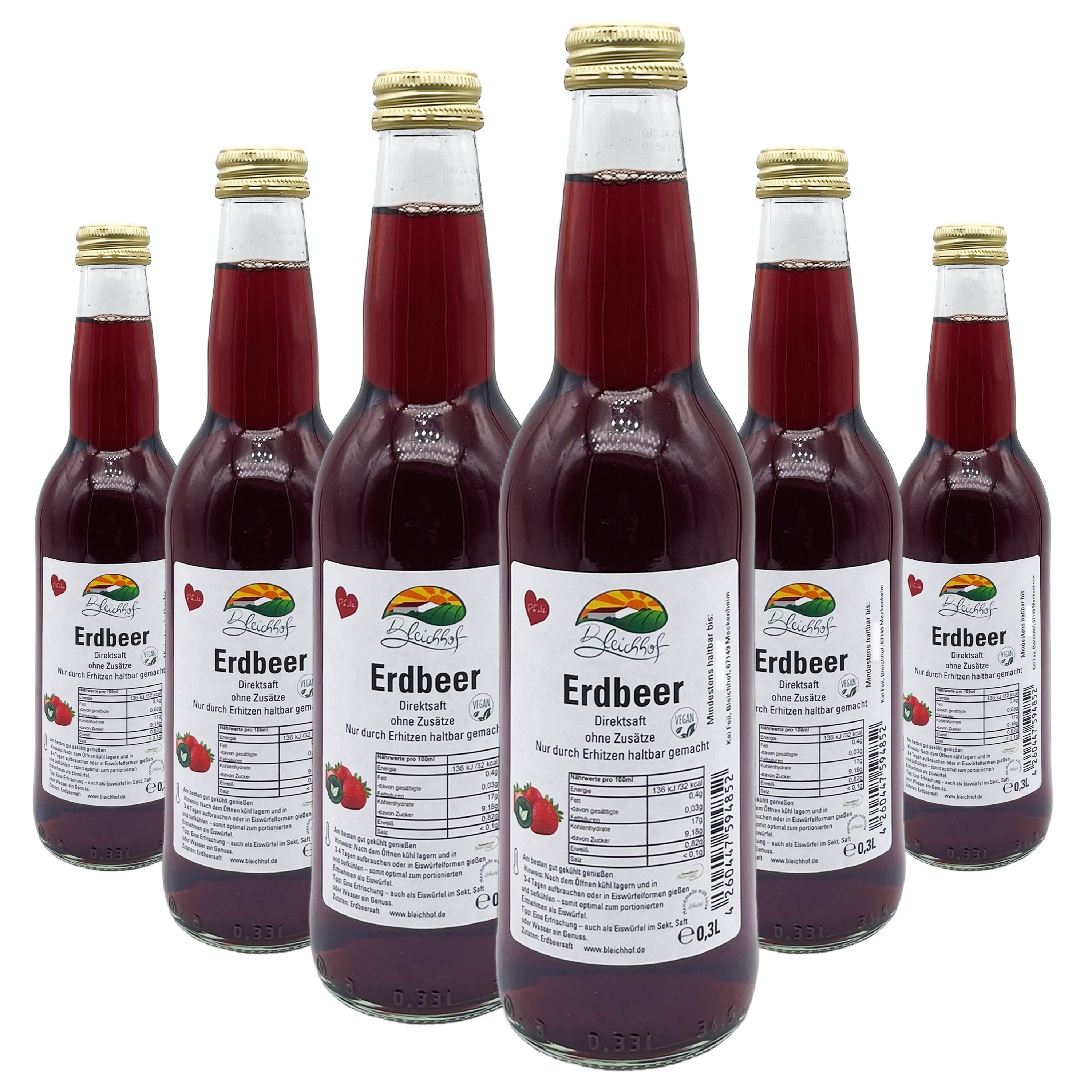 BLEICHHOF® Erdbeersaft - Direktsaft, vegan (6x0,3l)