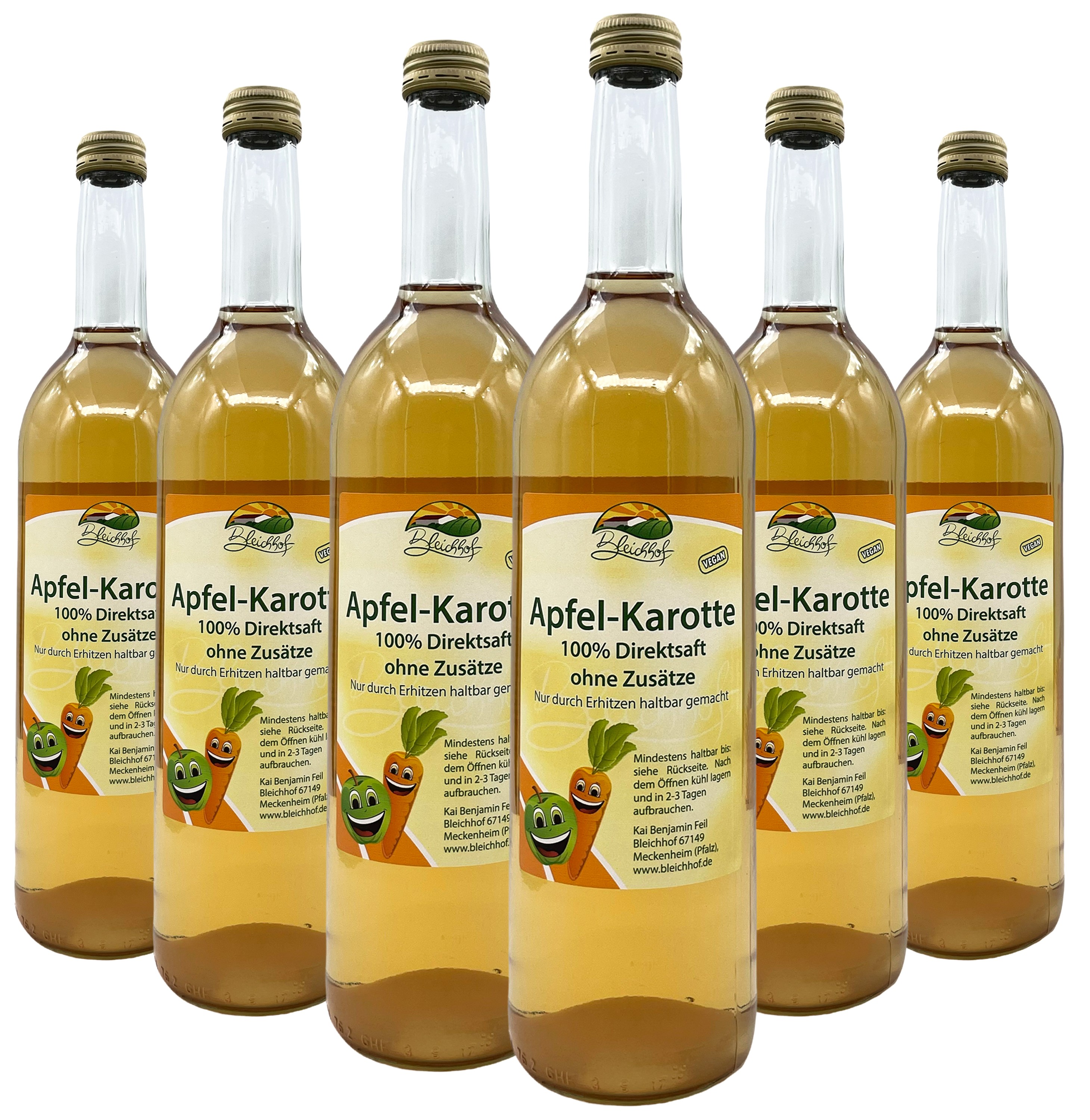 BLEICHHOF® Apfelsaft mit Karottensaft - Direktsaft, vegan (6x0,72l) BLEICHHOF® Apfelsaft mit Karottensaft - Direktsaft, vegan (6x0,72l)