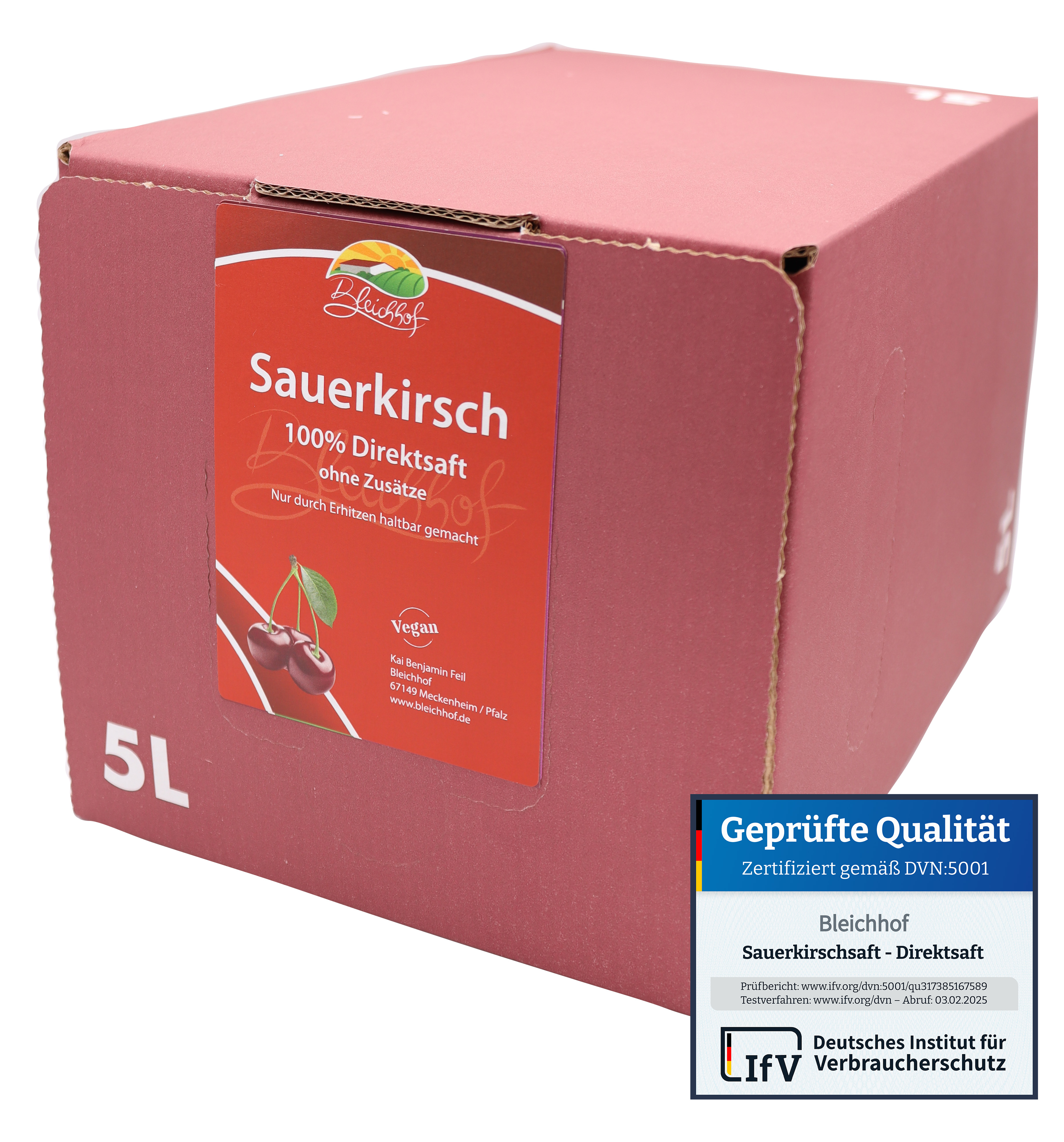 BLEICHHOF® sour cherry juice - direct juice, vegan, bag-in-box (1x5l) BLEICHHOF® sour cherry juice - direct juice, vegan, bag-in-box (1x5l)