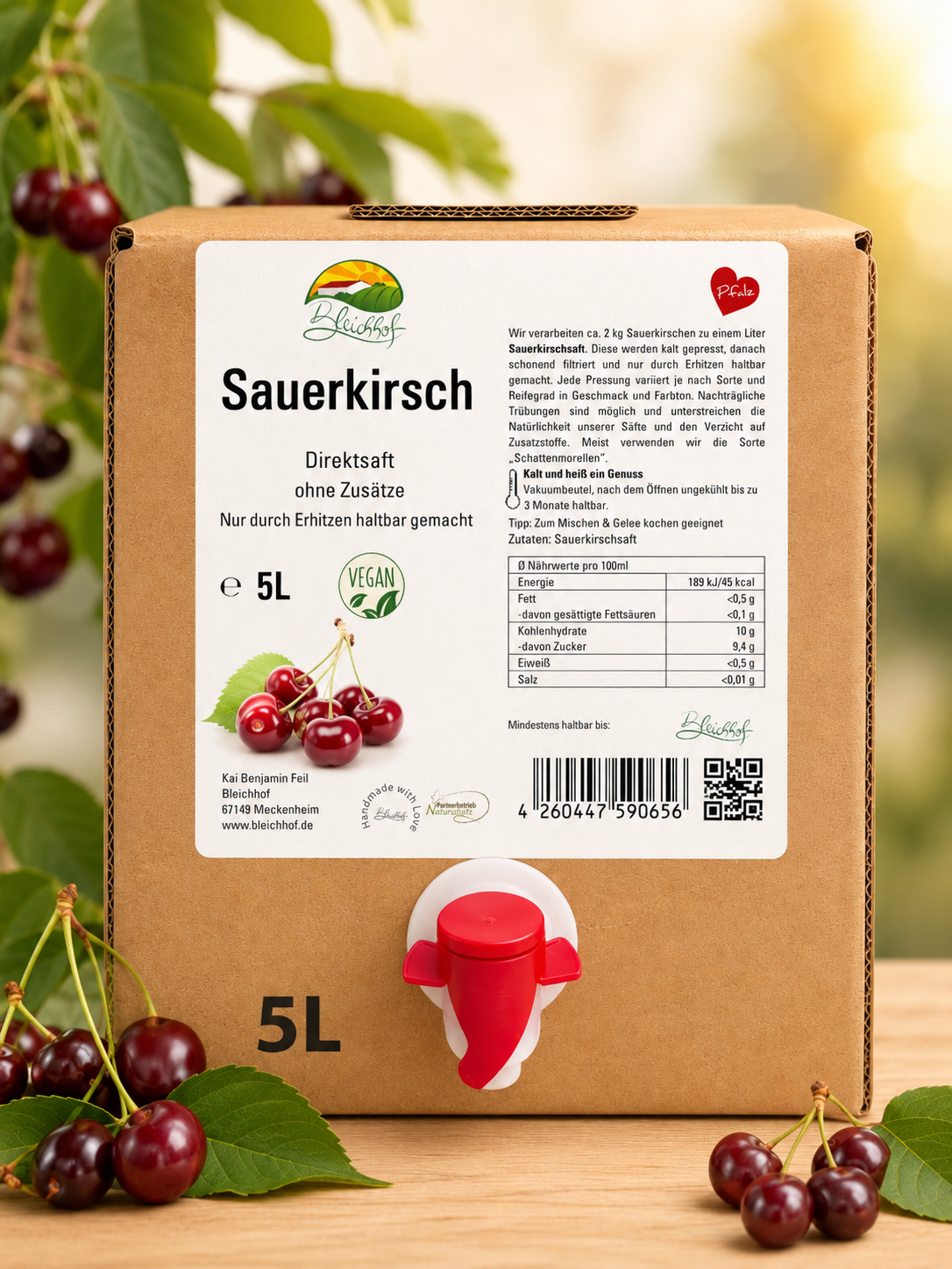 BLEICHHOF® Sauerkirschsaft - Direktsaft, vegan, Bag-in-Box (1x5l)
