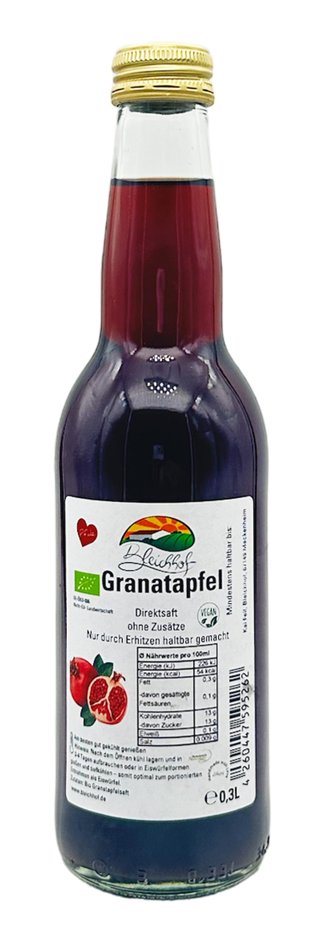 BLEICHHOF® Bio Granatapfelsaft DE-ÖKO-006 - Direktsaft, vegan (6x0,3l)