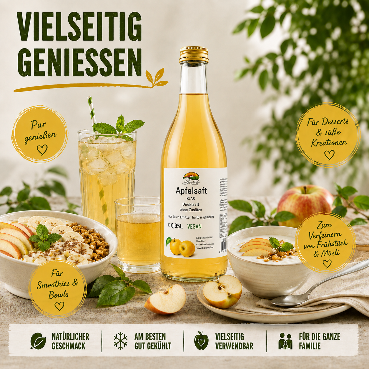 BLEICHHOF® apple juice clear - direct juice, vegan (1x0.95l)