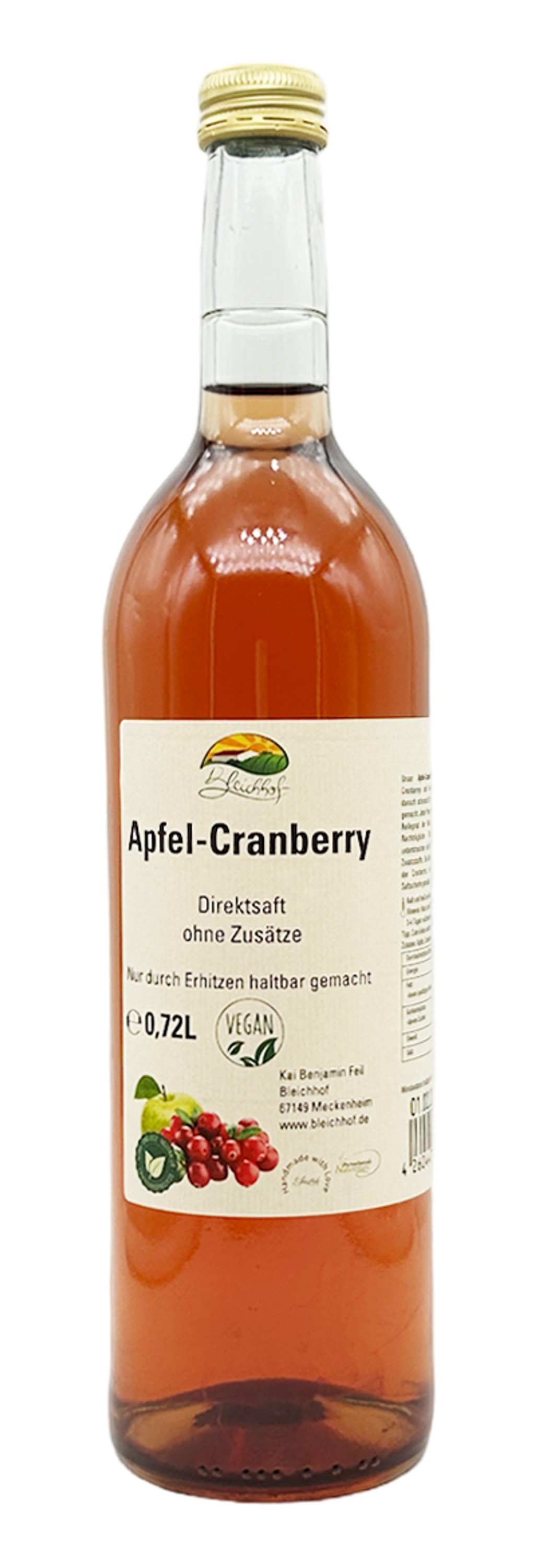 BLEICHHOF® Apfel-Cranberry - Direktsaft, vegan (1x0,72l) BLEICHHOF® Apfel-Cranberry - Direktsaft, vegan (1x0,72l)