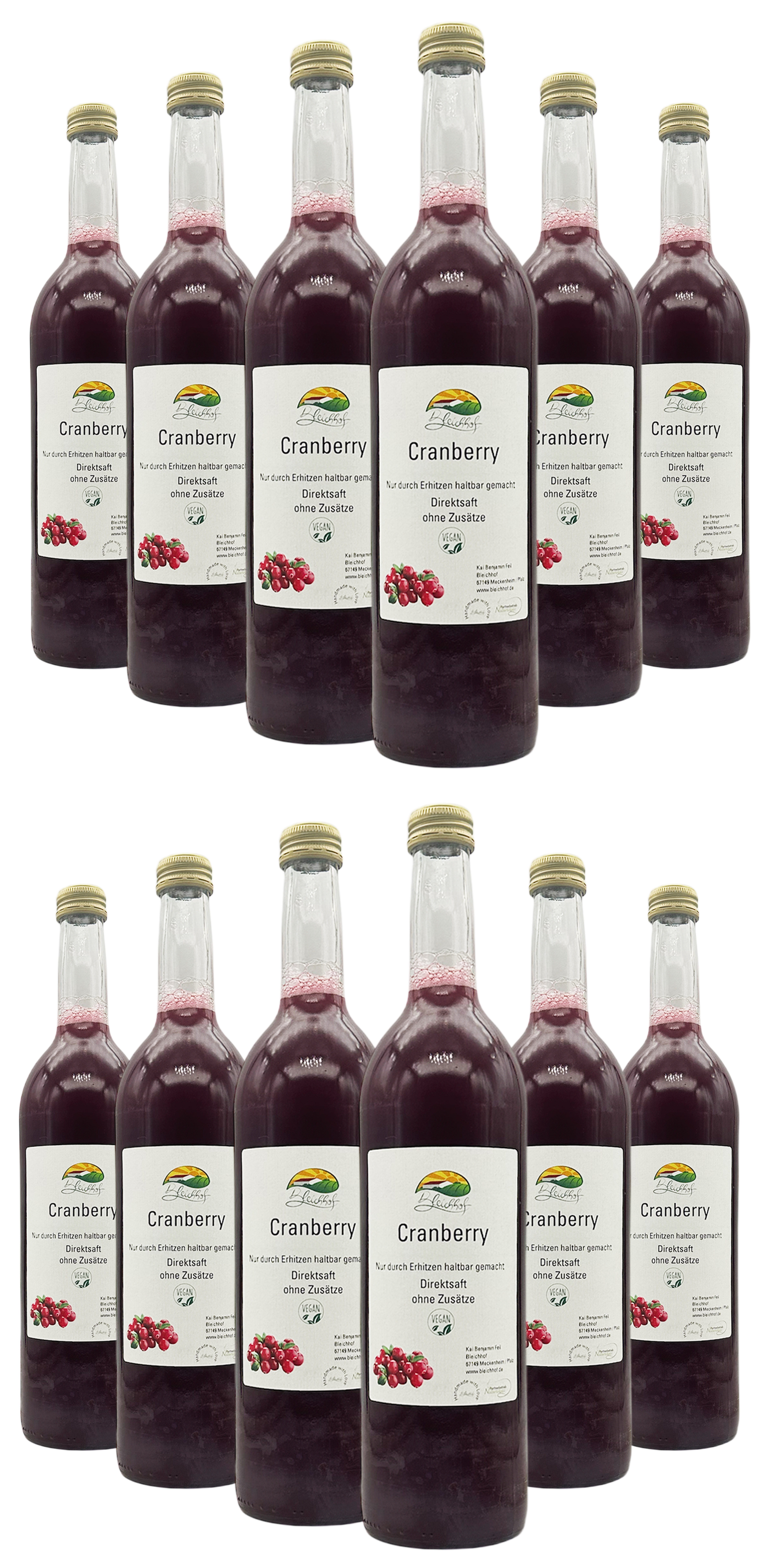 BLEICHHOF® Cranberrysaft - Direktsaft, vegan (12x0,72L)