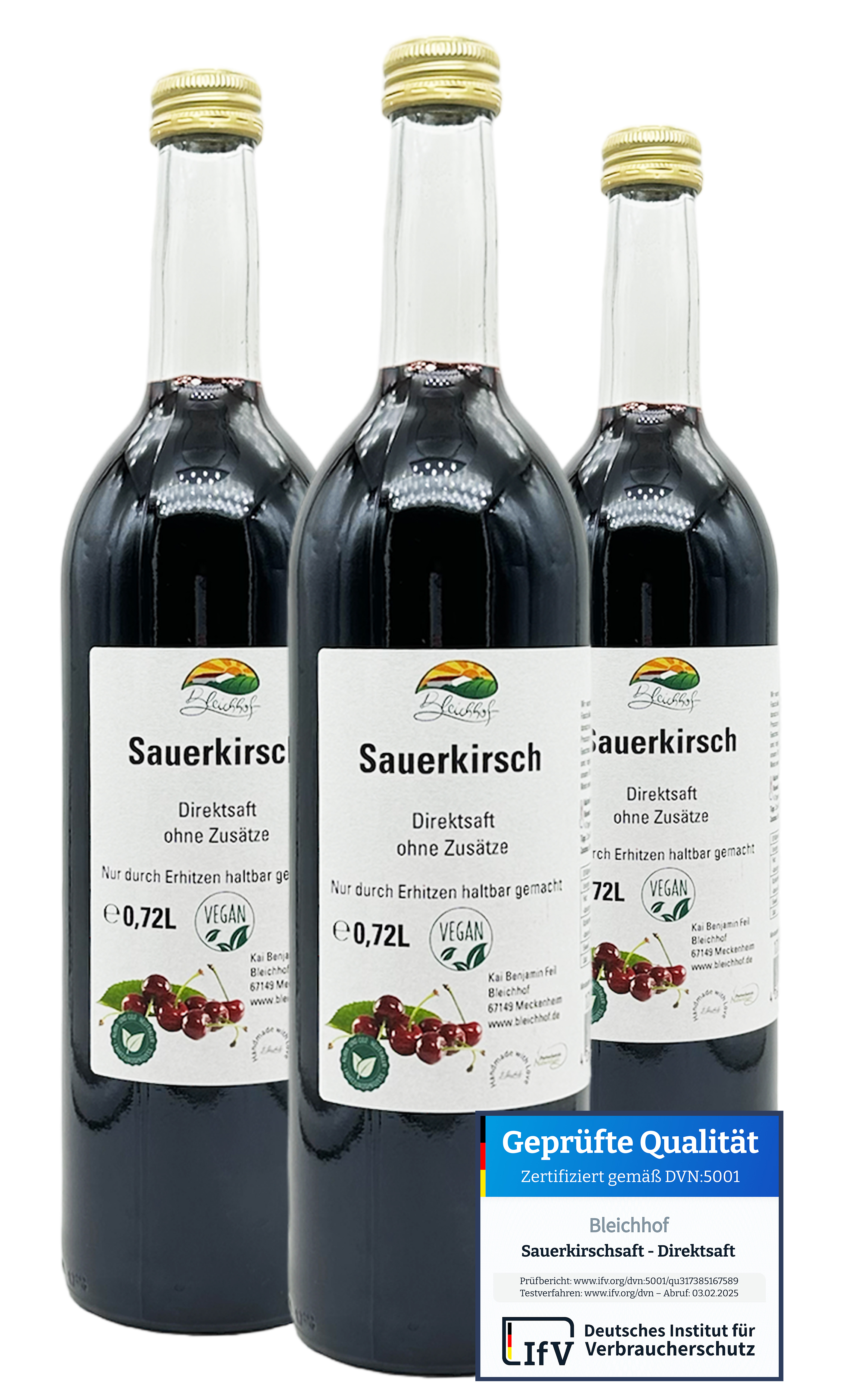 BLEICHHOF®  Sauerkirschsaft - Direktsaft, vegan (3x0,72l)