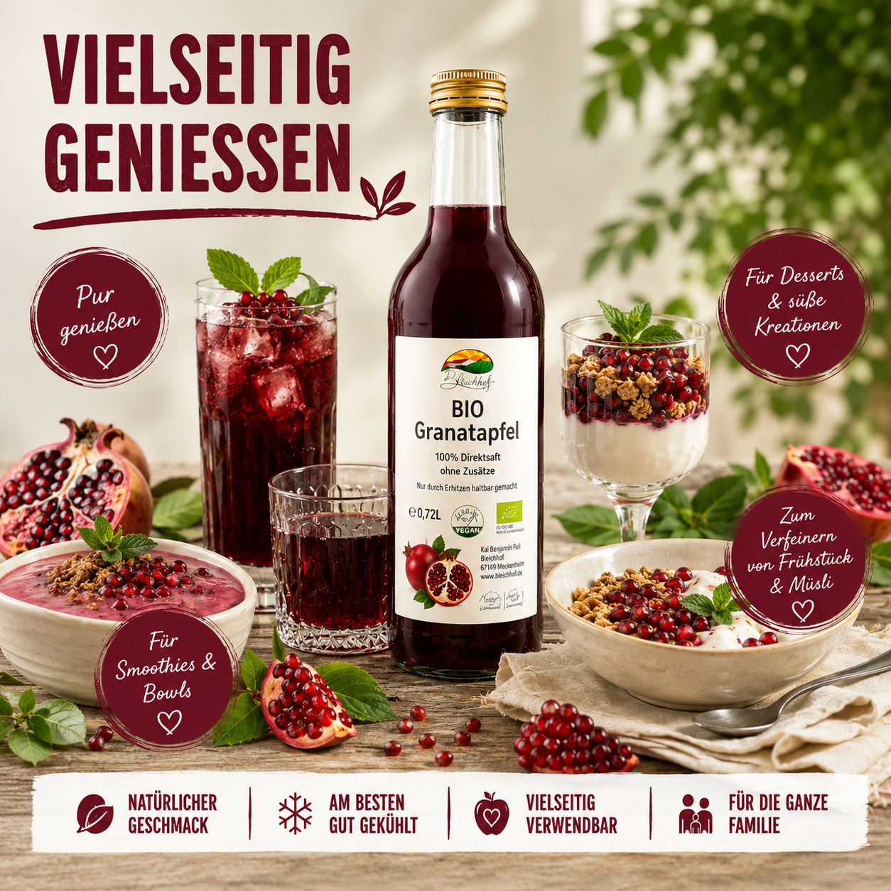 BLEICHHOF® pomegranate juice - direct juice, vegan (1x0,72L)