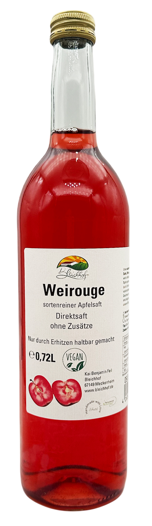 BLEICHHOF® Apfelsaft Weirouge - Direktsaft, vegan (1x0,72l) BLEICHHOF® Apfelsaft Weirouge - Direktsaft, vegan (1x0,72l)