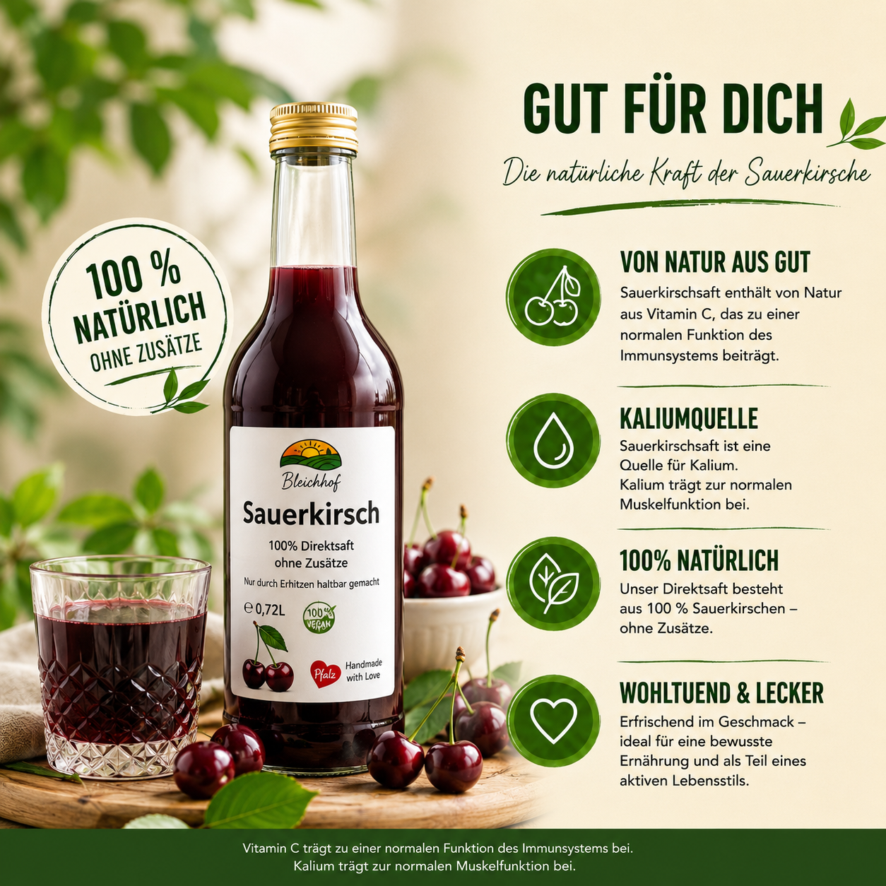 BLEICHHOF®  Sauerkirschsaft - Direktsaft, vegan (3x0,72l)
