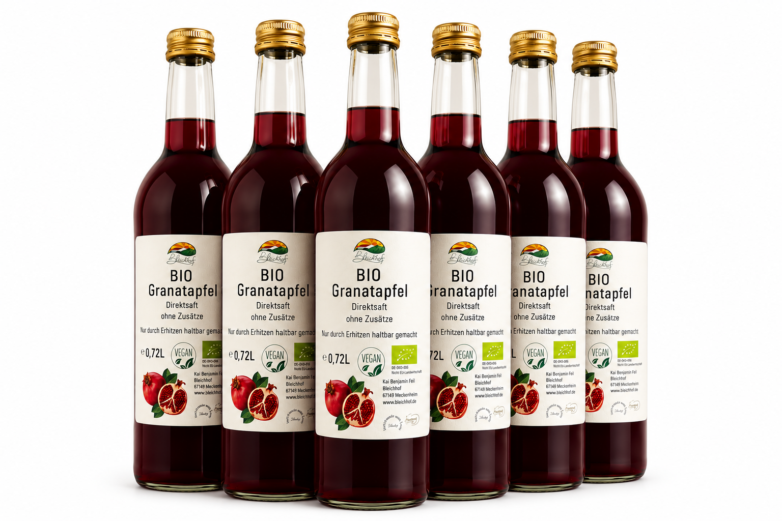BLEICHHOF® Organic Pomegranate Juice DE-ÖKO-006 -Direct juice, vegan (6x0,72l)