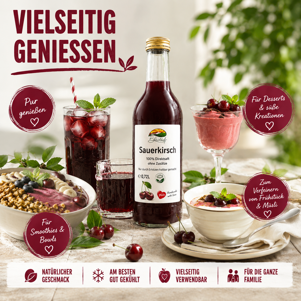 BLEICHHOF®  Sauerkirschsaft - Direktsaft, vegan (3x0,72l)