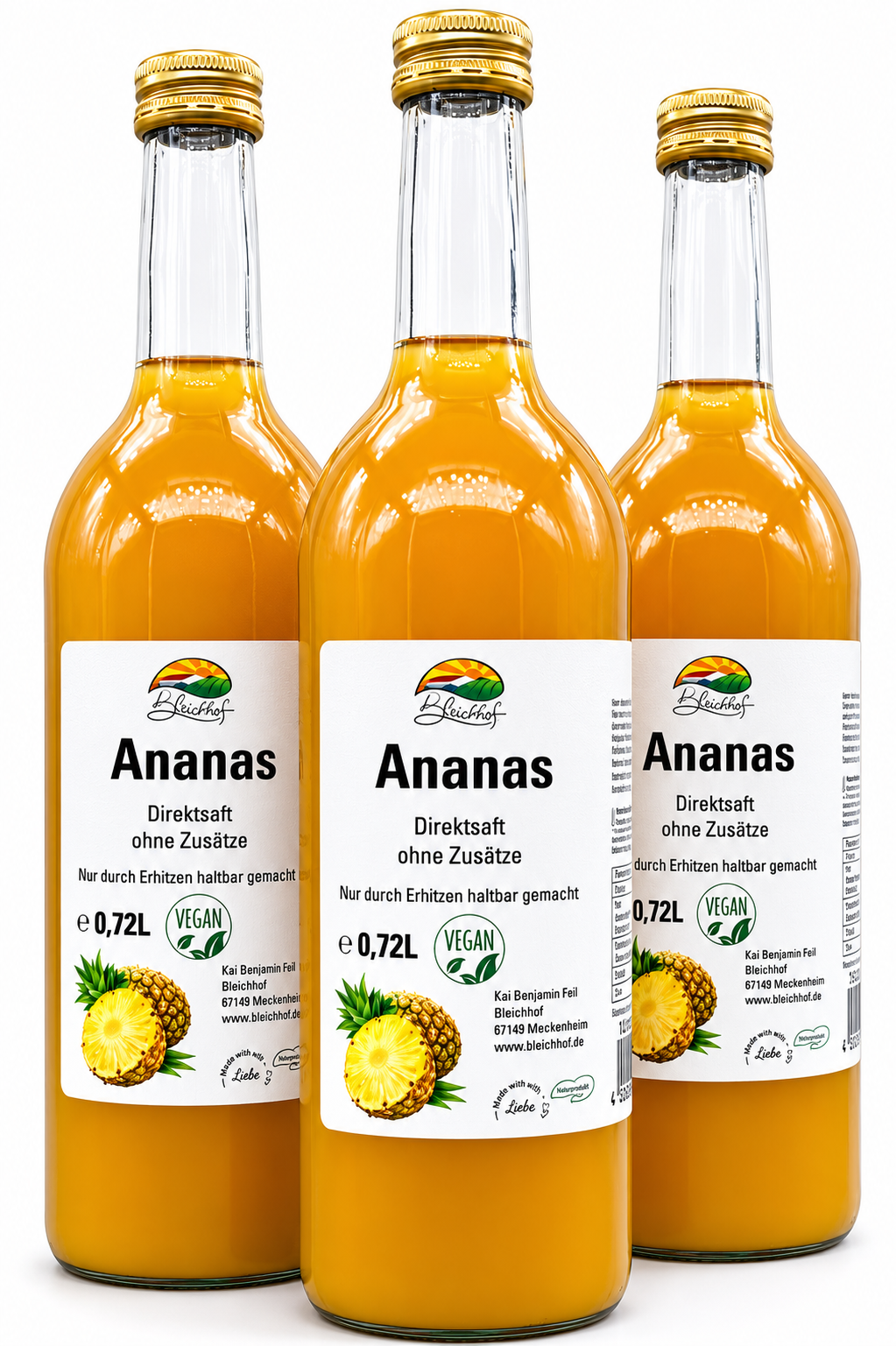 BLEICHHOF® Ananassaft- Direktsaft, vegan (3x0,72L)