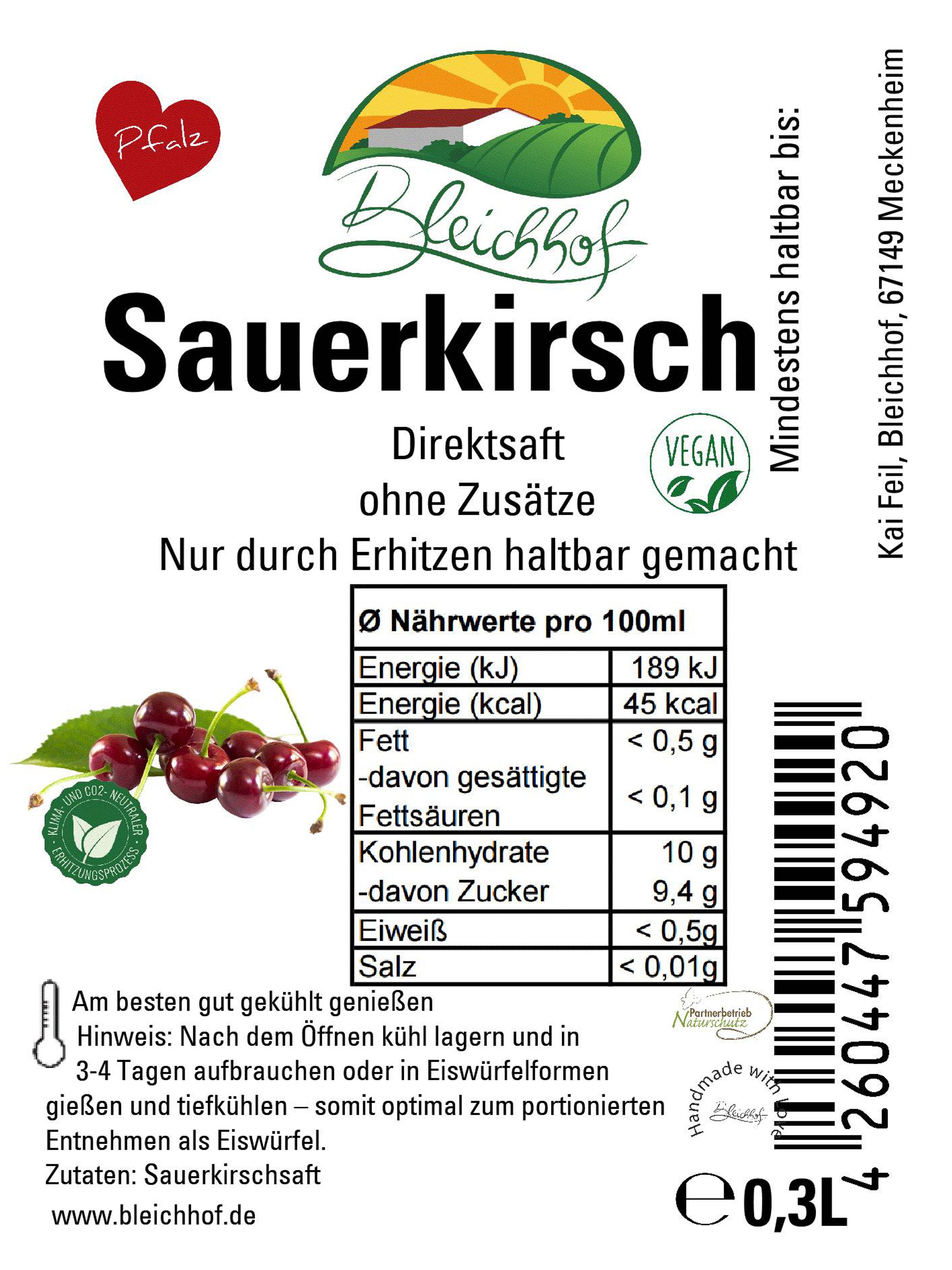 BLEICHHOF® sour cherry juice - direct juice, vegan (1x0.3l)