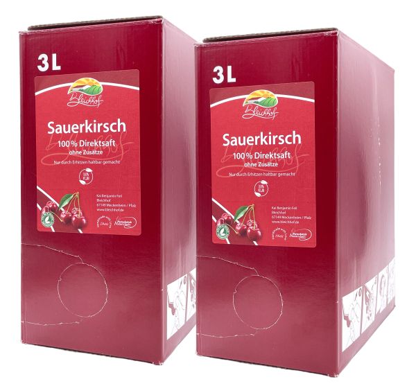 Bleichhof Sauerkirschsaft – 100% Direktsaft OHNE Zuckerzusatz, Bag in box (2x 3l)