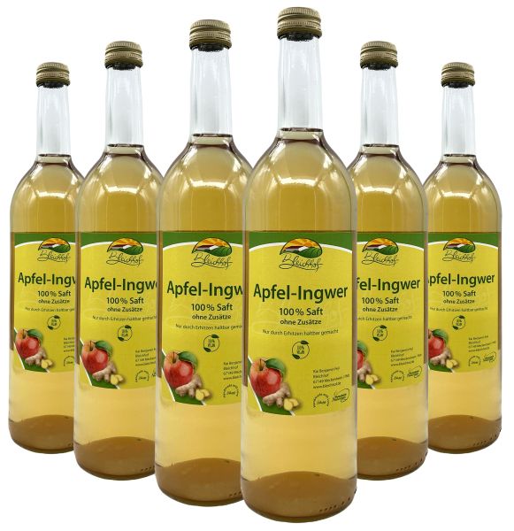Bleichhof Apfelsaft mit Ingwersaft Direktsaft – 100% Direktsaft, vegan, OHNE Zuckerzusatz, 6er Pack (6x 0,72l)