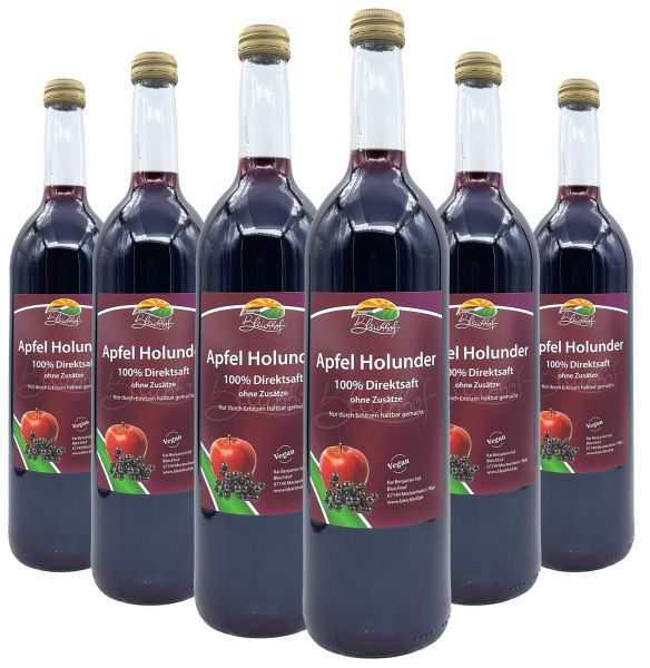 Bleichhof Apfel-Holunder Saft – 100% Direktsaft, naturrein und vegan, OHNE Zuckerzusatz, 6er Pack (6x 0,72l)