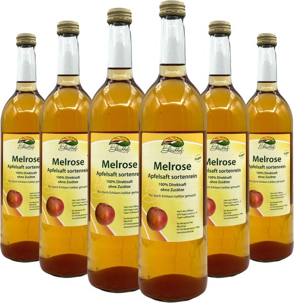 Bleichhof Apfelsaft Melrose — 100% Direktsaft, sortenrein, OHNE Zuckerzusatz, vegan, 6er Pack (6 x 0,72l)